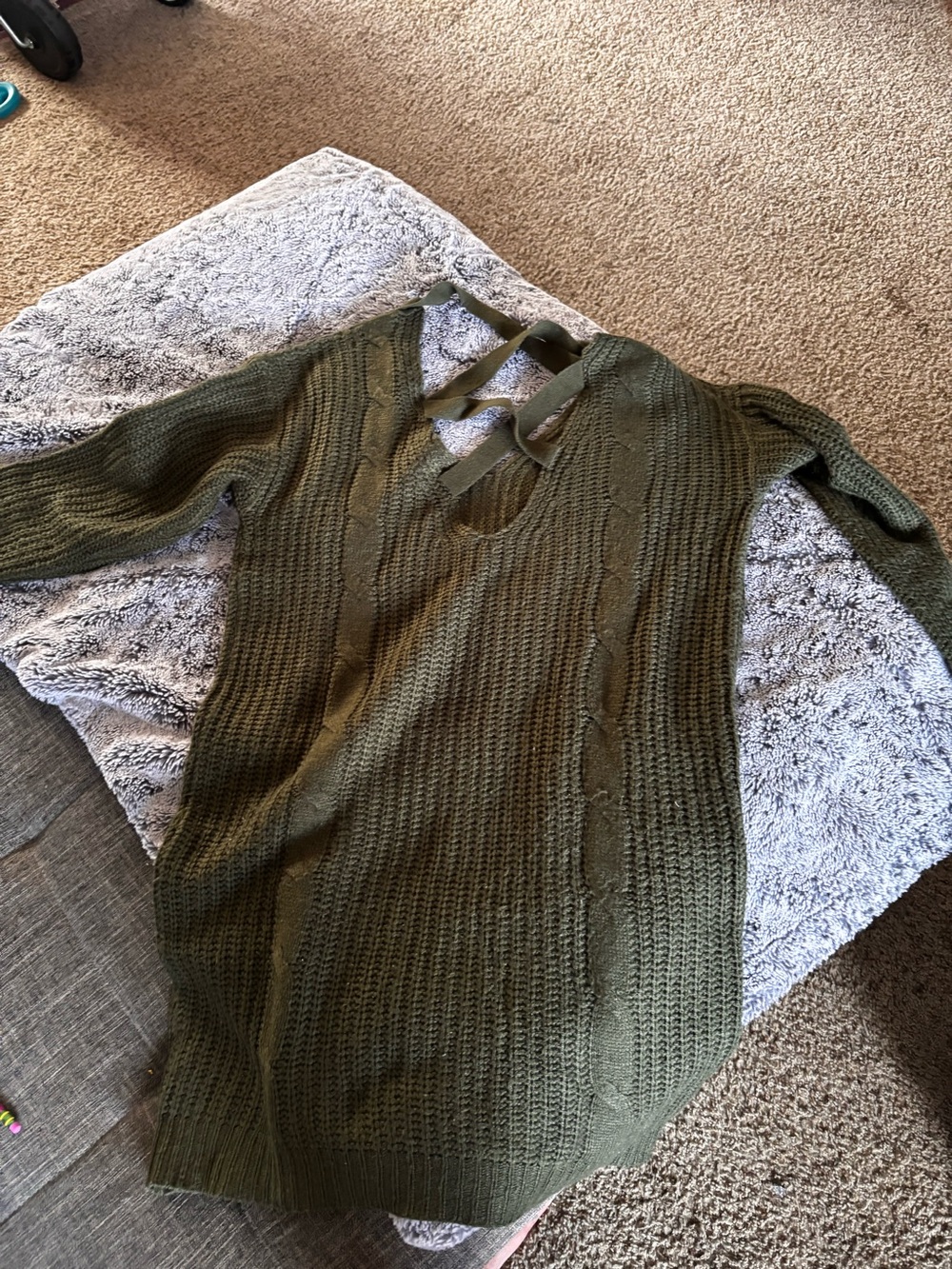 Olive Green Knit Sweater dress typewith Back Strap Detail